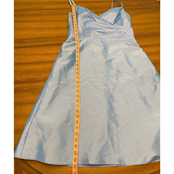 Da Vinci Ice Blue Satin Fit & Flare Y2K Holiday Party Dress Size 10 VTG - Picture 6 of 8